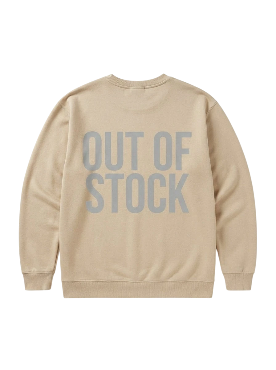 Ravnar beige heavyweight sweatshirt featuring Out Of Stock text on the back in a premium structured fit