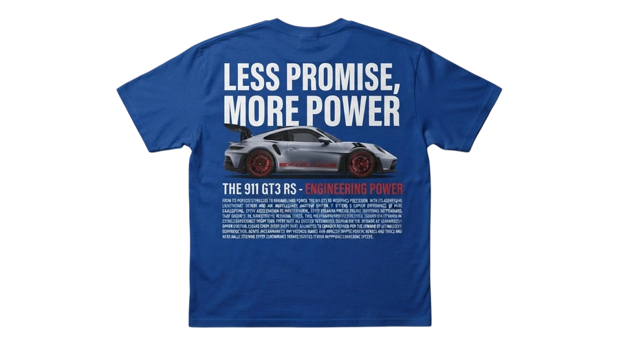 Ravnar blue heavyweight cotton t-shirt with a white 911 GT3 RS graphic print on the back