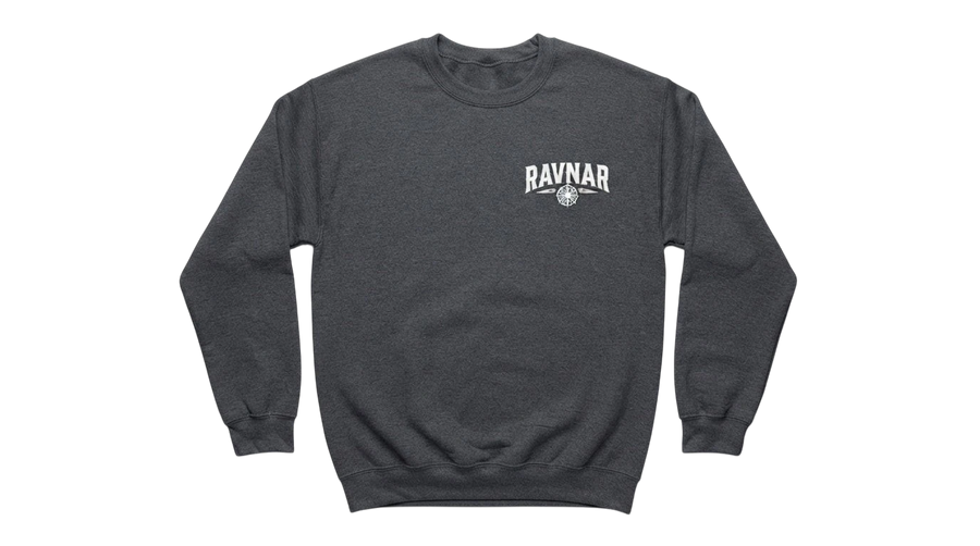Ravnar Signature charcoal grey heavyweight cotton sweatshirt with a small white logo on the chest.