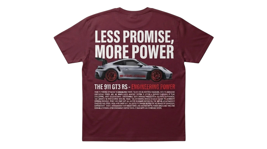 Ravnar GTRS heavyweight burgundy t-shirt with a Porsche 911 GT3 RS graphic print on the back