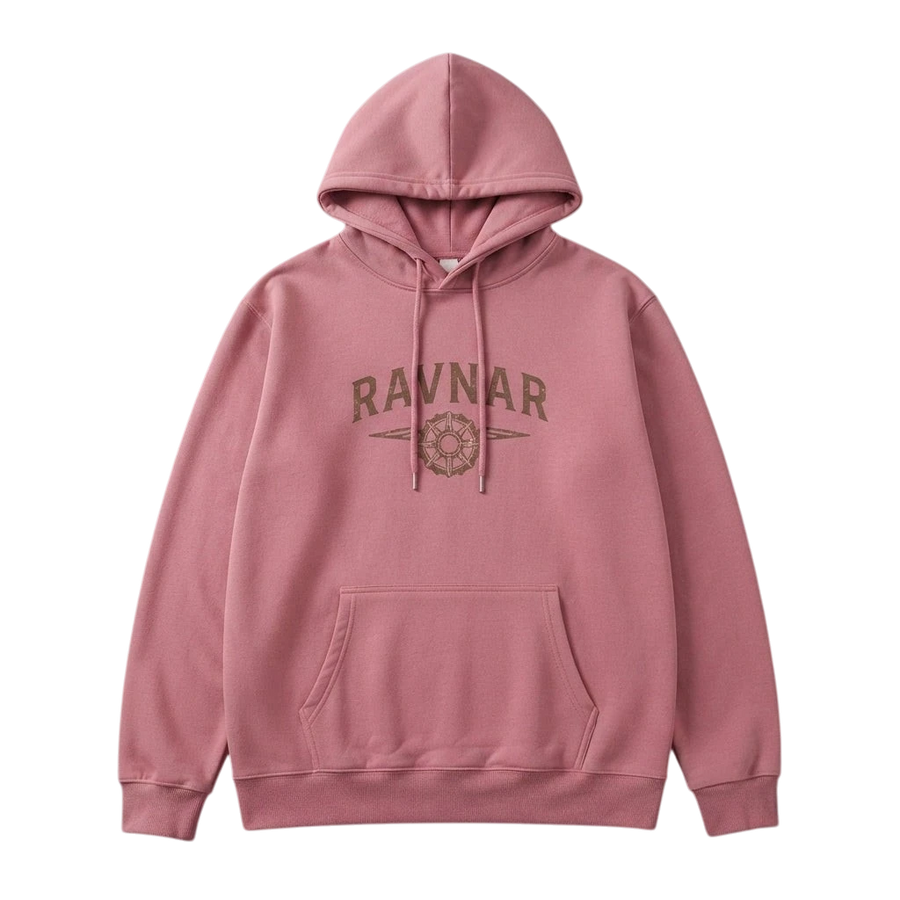 Ravnar NORTHSTAR dusty pink heavyweight cotton hoodie with a front graphic logo and kangaroo pocket