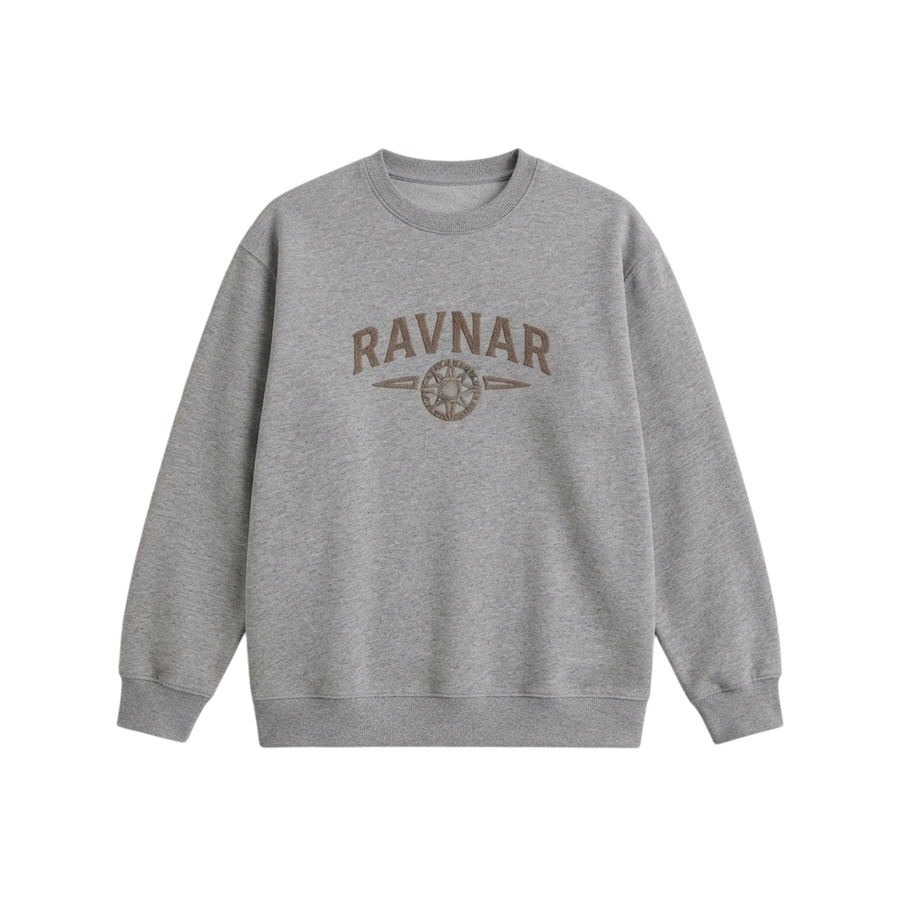 Ravnar NorthStar grey heavyweight cotton crewneck sweatshirt with embroidered logo on the chest.