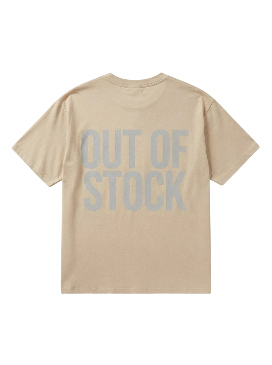 Ravnar Out Of Stock heavyweight beige t-shirt with large grey back graphic print and structured fit