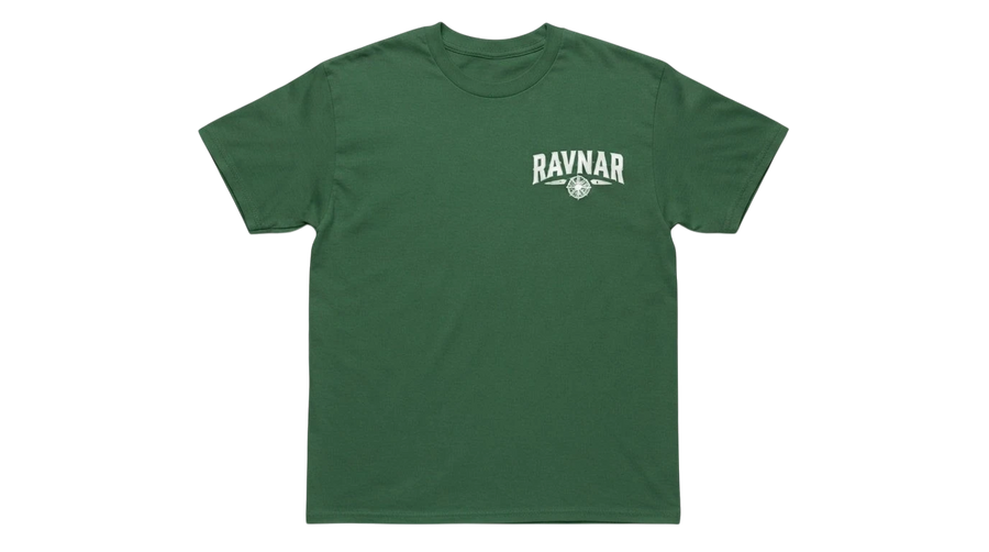 Ravnar Signature heavyweight green cotton t-shirt with white chest logo