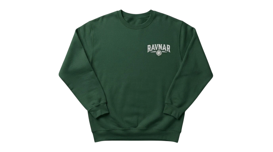 Ravnar Signature dark green heavyweight cotton sweatshirt with white chest logo embroidery