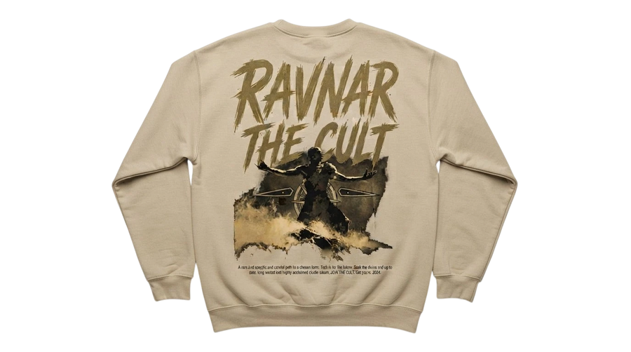 Ravnar The Cult heavyweight beige cotton sweatshirt with graphic print on the back