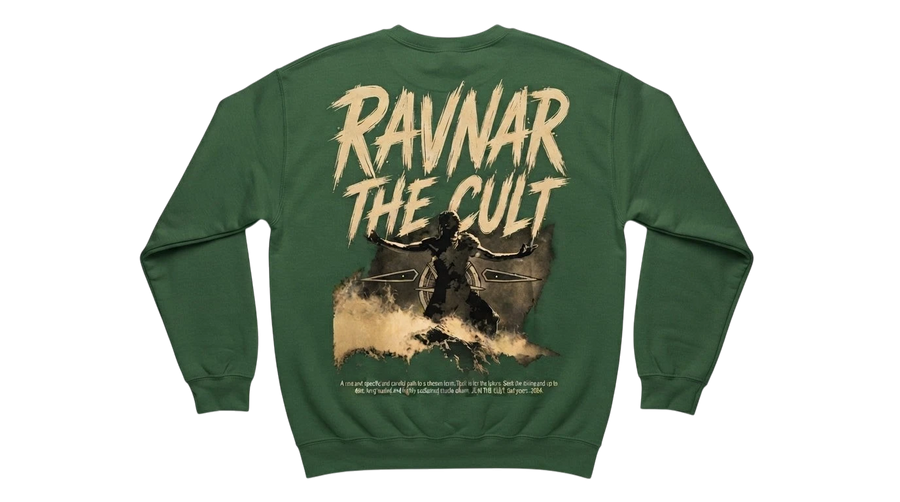 Ravnar The Cult heavyweight green cotton sweatshirt with graphic print on the back