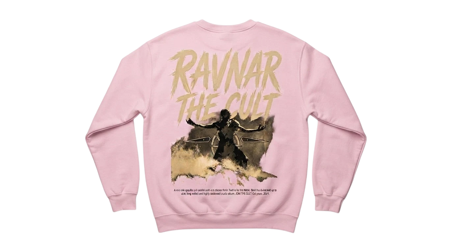 Ravnar The Cult pink heavyweight cotton sweatshirt featuring a graphic print on the back
