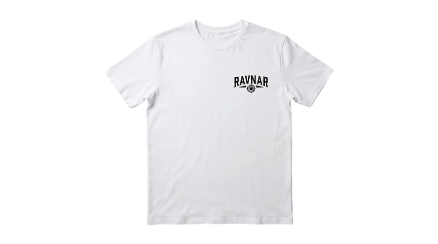 Ravnar white heavyweight cotton t-shirt with a small black logo on the chest, featuring a structured fit.