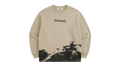 Ravnar Apex beige heavyweight sweatshirt featuring a black racing car graphic and branded chest logo.