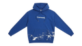 Ravnar Apex royal blue heavyweight hoodie with white front logo and racing car graphic print at the hem