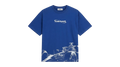 Ravnar Apex heavyweight blue cotton t-shirt with white racing car graphic and chest logo