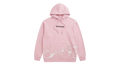 Ravnar Apex hoodie in soft pink with black chest logo and white racing car graphic on the front pocket