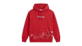 Ravnar Apex red heavyweight hoodie with white graphic print and logo on front