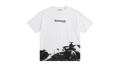 Ravnar Apex white heavyweight cotton t-shirt with black racing car graphic print and logo on chest