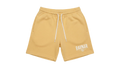 Ravnar beige heavyweight cotton shorts with white drawstring and logo detail on the leg