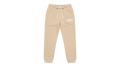 Ravnar beige heavyweight sweatpants with a drawstring waist and white logo embroidery on a grey background