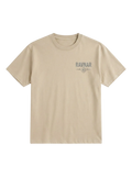 Ravnar Out Of Stock t-shirt in beige heavyweight cotton with a small chest logo graphic and structured fit.