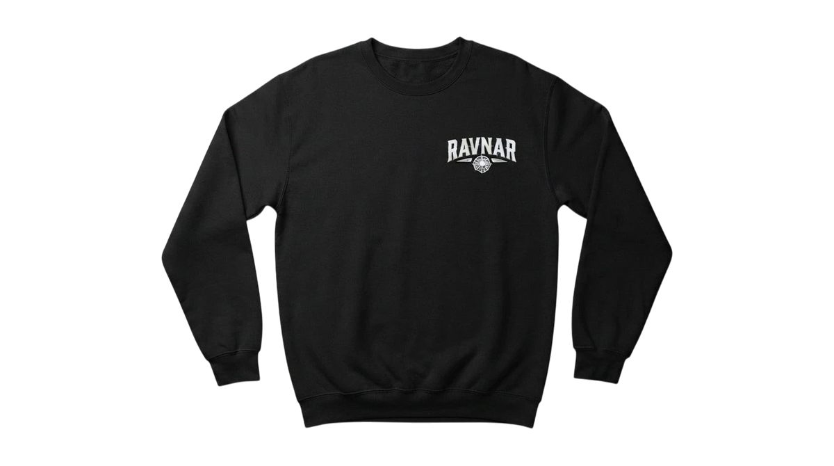 Ravnar Signature black heavyweight cotton sweatshirt with white chest logo