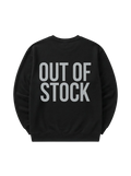 Ravnar black heavyweight sweatshirt featuring Out Of Stock text in grey on the back for luxury streetwear style.