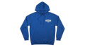 Ravnar The Cult heavyweight blue cotton hoodie with white chest logo and drawstring hood