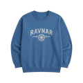 Ravnar blue heavyweight cotton sweatshirt featuring a white distressed logo and NorthStar graphic on the chest.