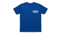 Ravnar The Cult blue heavyweight cotton t-shirt with white chest logo graphic