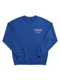 Ravnar blue heavyweight crewneck sweatshirt with a small white logo on the chest, featuring a refined fit.