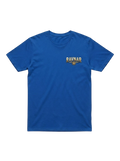 Ravnar Crown of Bone heavyweight blue t-shirt with a small chest logo on a structured cotton silhouette