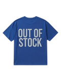 Ravnar blue heavyweight cotton t-shirt with Out Of Stock text printed on the back in a structured streetwear fit