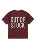 Ravnar heavyweight burgundy t-shirt with Out Of Stock text printed on the back in a structured streetwear fit.