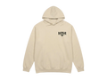 Ravnar Chackmate beige heavyweight hoodie with black chest logo and structured fit for luxury streetwear