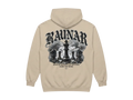 Ravnar Chackmate hoodie in beige with back graphic of black chess pieces and gothic typography