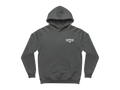 Ravnar Chackmate hoodie in charcoal grey featuring a structured heavyweight fabric and small chest logo embroidery.