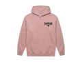 Ravnar Chackmate hoodie in dusty pink heavyweight cotton with a black chest logo and structured silhouette.