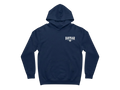 Ravnar Chackmate navy blue heavyweight hoodie with white chest logo and front kangaroo pocket