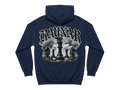 Ravnar Chackmate navy heavyweight hoodie featuring a detailed chess piece graphic on the back