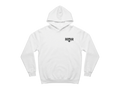 Ravnar Chackmate white heavyweight hoodie with a black logo on the chest and a structured fit.