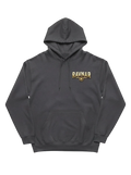 Ravnar Crown of Bones charcoal grey heavyweight hoodie with gold logo embroidery on the chest.