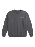 Ravnar Out Of Stock charcoal grey heavyweight sweatshirt with a small chest logo on a clean white background
