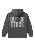 Ravnar heavyweight charcoal grey hoodie with Out of Stock text printed on the back, featuring a structured fit.