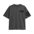 Ravnar charcoal grey heavyweight cotton t-shirt with black chest logo and detailed sleeve graphic
