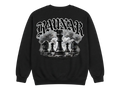 Ravnar Checkmate sweatshirt in black featuring a detailed back graphic of chess pieces and gothic typography.