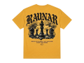 Ravnar Checkmate mustard yellow heavyweight t-shirt with black chess piece graphic print on the back