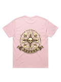 Ravnar Crown of Bone light pink heavyweight t-shirt with back graphic of skulls and bones on a banner
