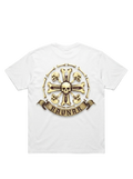 Ravnar Crown of Bone white heavyweight t-shirt featuring a detailed skull and bone graphic on the back