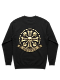 Ravnar Crown of Bones black heavyweight sweatshirt featuring a detailed skull and bone graphic on the back