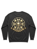 Ravnar Crown of Bones charcoal grey heavyweight sweatshirt with a detailed skull and bone graphic on the back.
