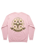 Ravnar Crown of Bones sweatshirt in light pink featuring a detailed skull and bone graphic on the back