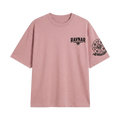 Ravnar Crest T shirt in dusty pink with a structured heavyweight fit, featuring a chest logo and sleeve graphic.